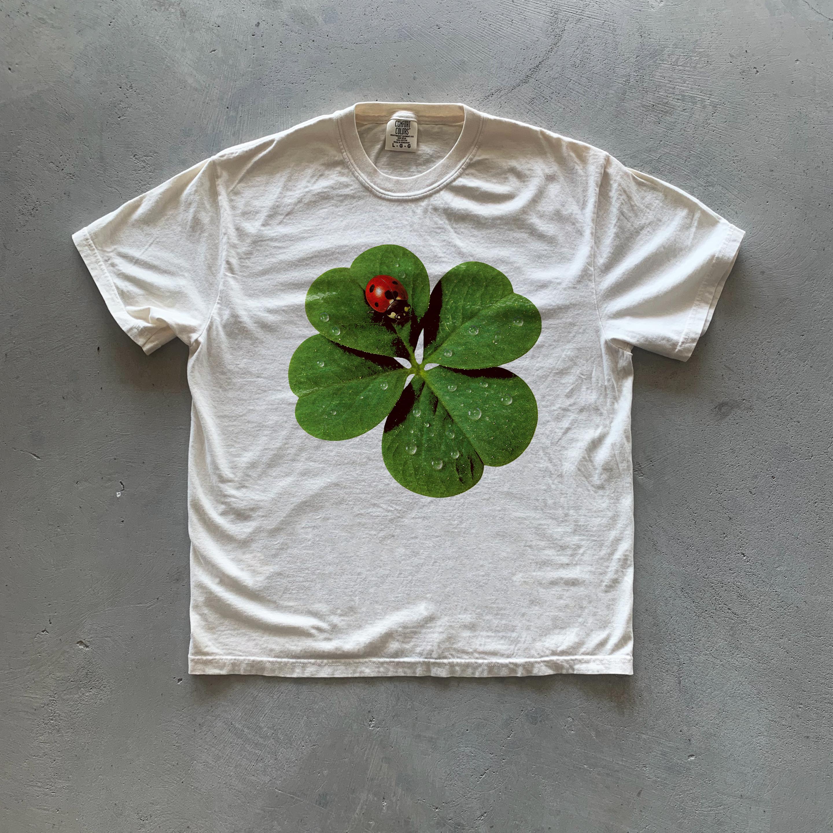 Lady Bug Lucky Clover - Nature Lover Tee, Gift, Botanical Art Shirt, Casual Unisex, Eco-Friendly Fashion, retro style , Cottagecore, vintage Ivory